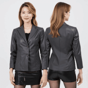 charcoal faux leather blazer jacket