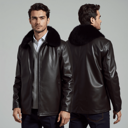 Men's Leather Jacket with Fur Collar 1 men's leather jacket with fur collar