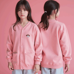 kids pink cardigan with dog patch
