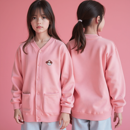 Kids Pink Cardigan with Dog Patch 1 kids pink cardigan with dog patch