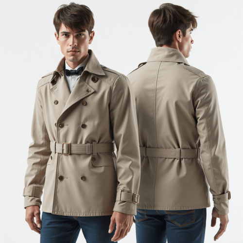 Men's Beige Double-Breasted Trench Coat 1 men's beige double-breasted trench coat