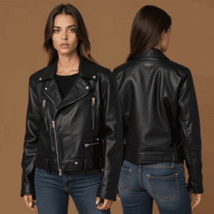 black faux leather biker jacket