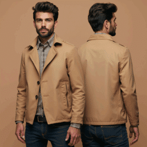 single-breasted men's beige slim-fit jacket