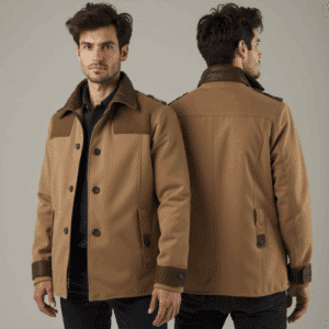 Men's camel brown leather collar jacket