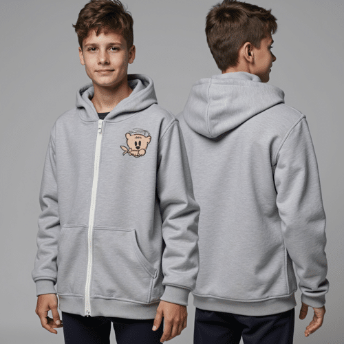 Youth zip-up hoodie with bear - Cozy Kids Fleece 1 youth zip-up hoodie with bear