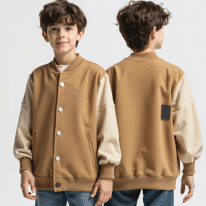 kids varsity jacket tan cream