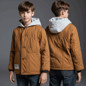 quilted camel jacket with hood
