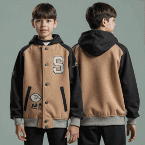 youth hooded two-tone varsity jacket