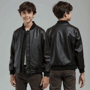 black faux leather bomber jacket