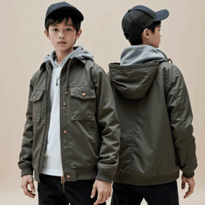 Olive green kids jacket with hood