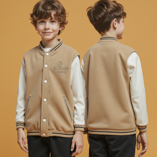 kids varsity jacket with stripes - Tan & Off-White 1 kids varsity jacket with stripes